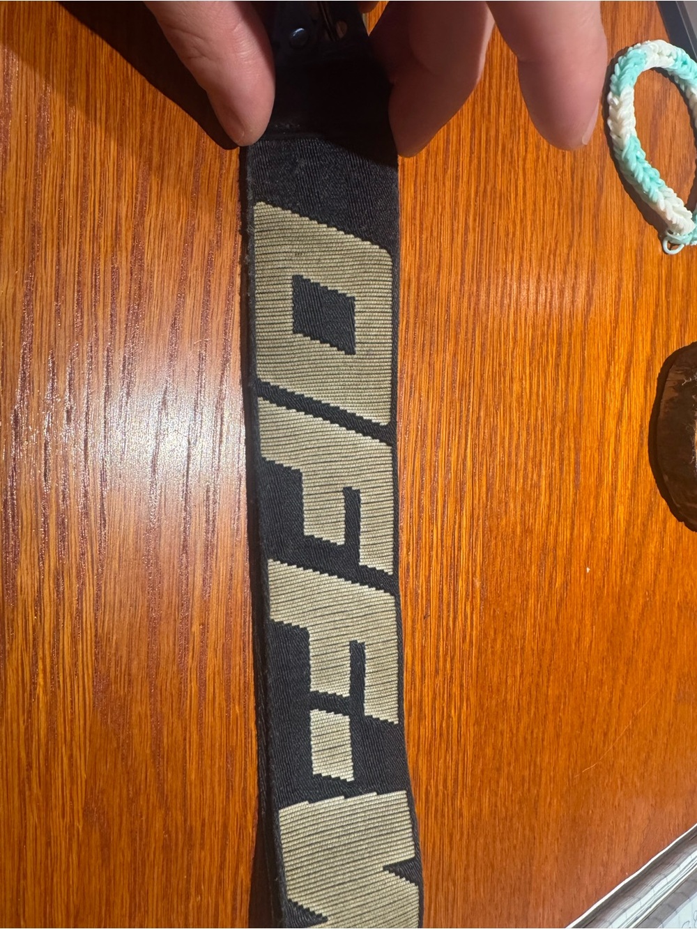 Off-White Industrial Logo Wristlet Keychain Black Beige Strap Key Ring - Picture 5 of 6